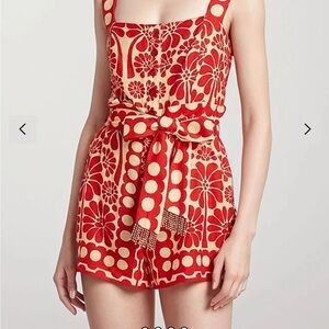 Red and Cream Floral Romper